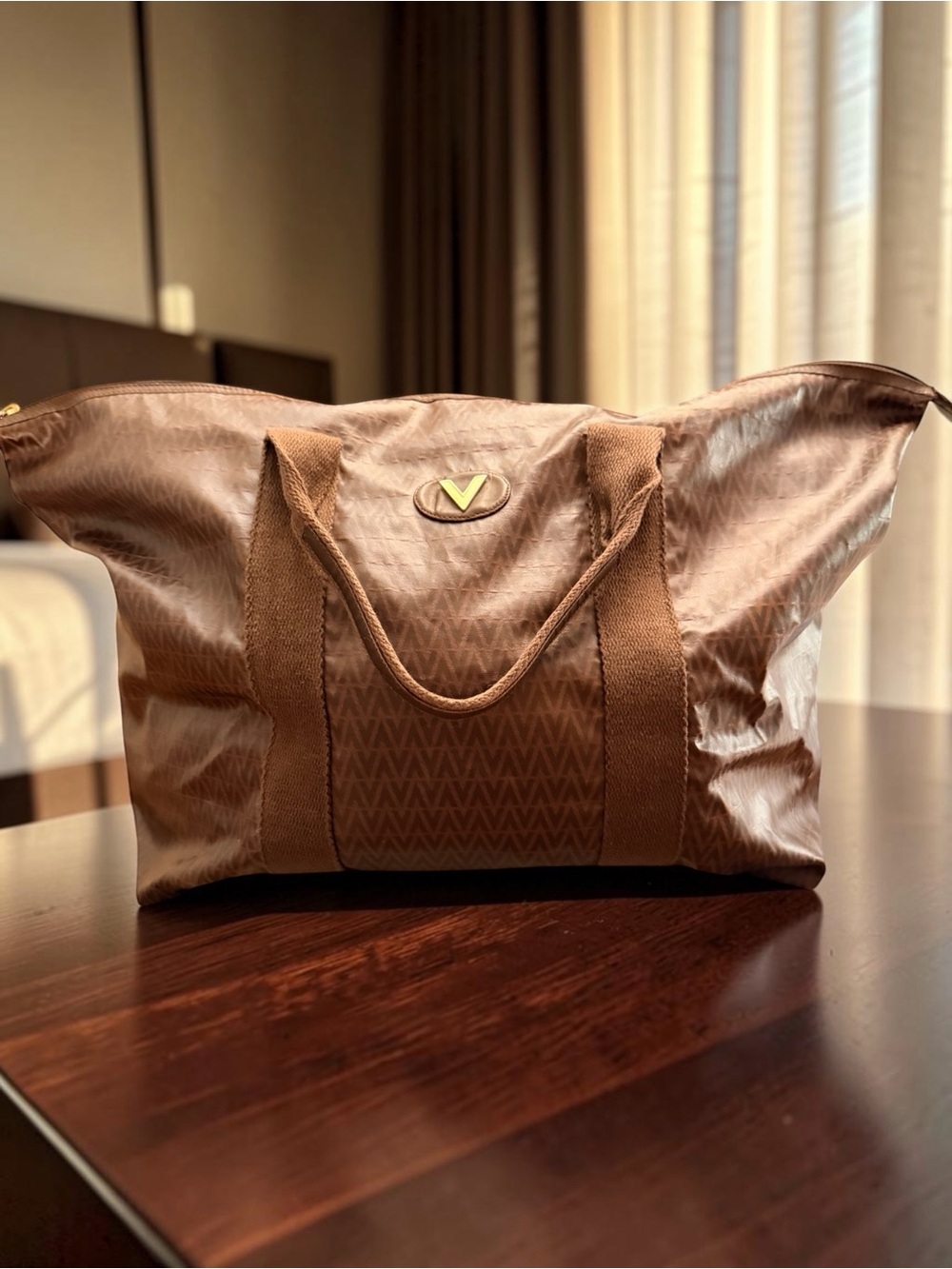 Vintage Mario Valentino Made in Italy Brown Monogram Travel Weekender Duffel Bag